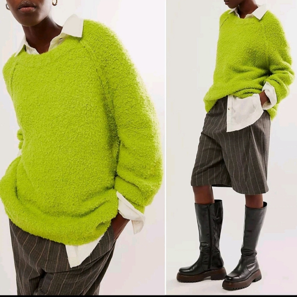 Free People Bright Green Cowl Neck Sweater